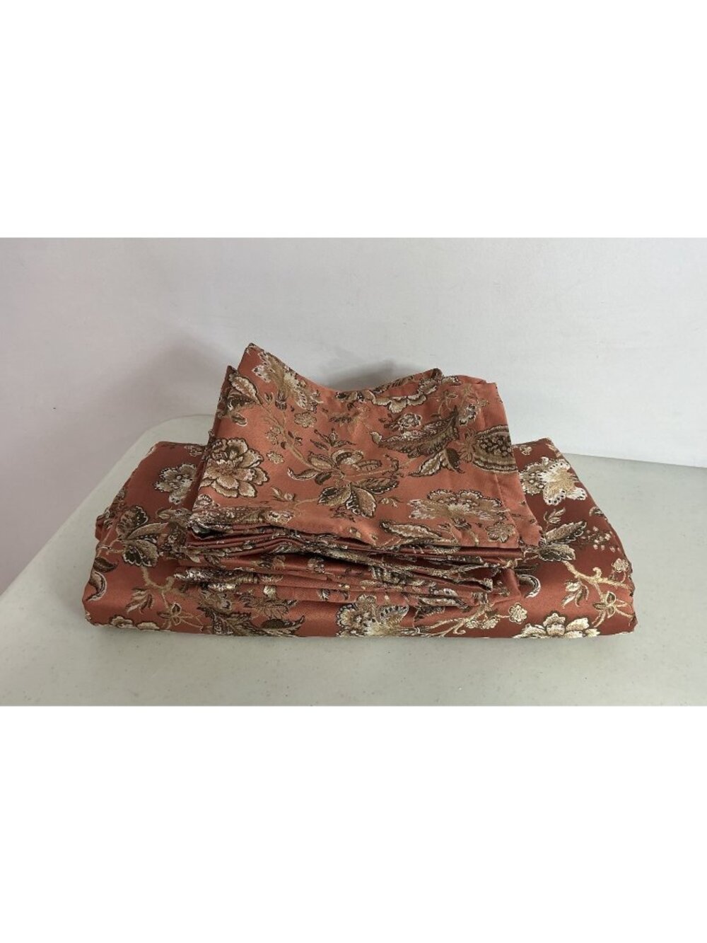 Waterford Baroque Damask Tablecloth Brown Floral Rectangle + 10 Napkins New